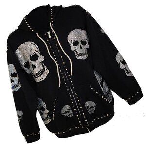 Yokina Skull Embellished Unisex Black Hoodie